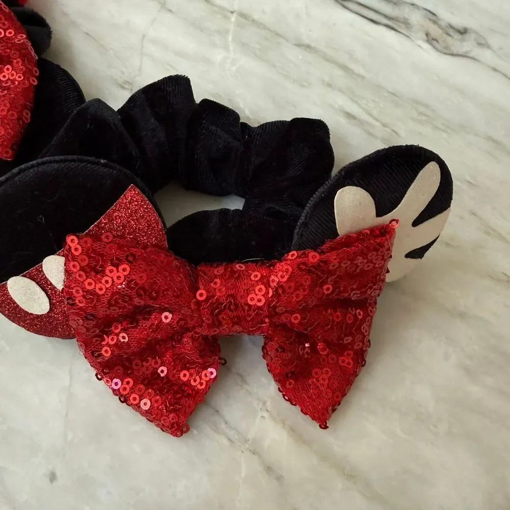 Disney Mickey Minnie Mouse Hair Scrunchies Lot of 5 – Sequin Bows Ears